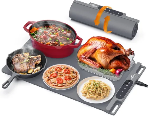 Miniatura 9 de Alfombrilla de calentamiento eléctrica para alimentos - Bandeja de silicona de calentamiento rápido de superficie completa con 3 niveles