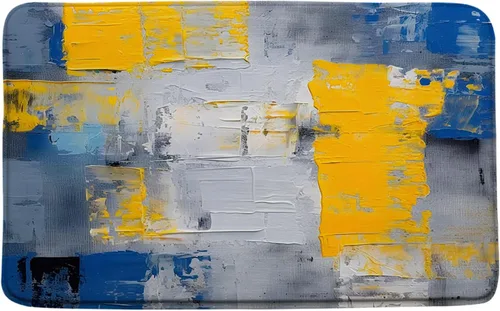Miniatura 8 de Tapete de baño azul, gris y naranja, azul quemado, naranja y gris, pintura abstracta de pinceladas, arte moderno, decoración de baño, tapete