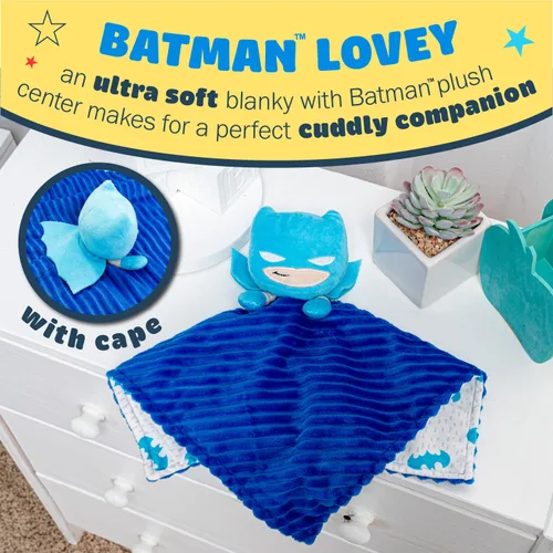 Miniatura 2 de KIDS PREFERRED DC Comics - Manta de seguridad de Batman Lovey, suave y abrazable caballero oscuro, juguete de peluche para bebés y bebés, niños