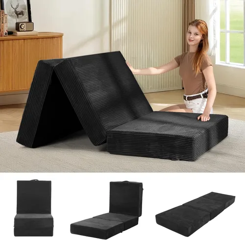 Miniatura 17 de Colchón de tres pliegues de 6 pulgadas, tamaño individual, sofá cama plegable con funda extraíble lavable, colchón plegable de espuma de alta