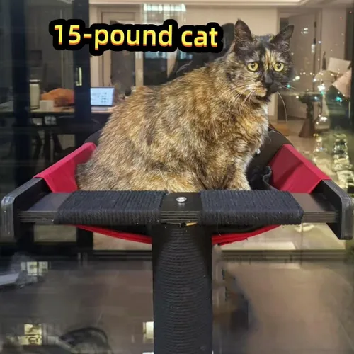 Miniatura 3 de Percha de ventana para gatos con poste para rascar con soporte fuerte - Gran hamaca cama para gatos en interiores - Asiento de madera maciza, Negro