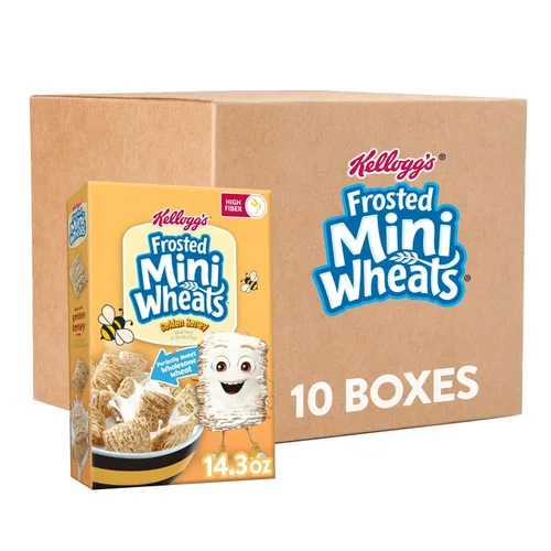Kellogg's Frosted Mini-Wheats - Cereal para desayuno frío, cereales de fibra, aperitivos para niños, miel dorada (10 cajas)