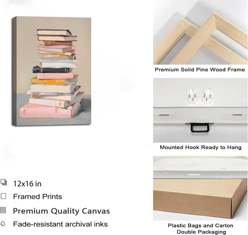 Miniatura 6 de Libros de arte de pared, pinturas estéticas, amantes de la lectura, decoración de pared, carteles educativos inspiradores, impresiones