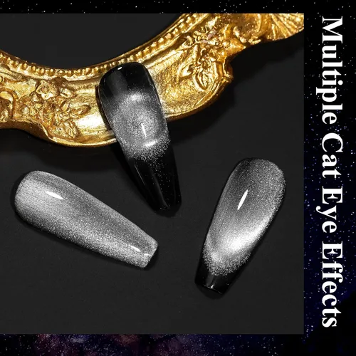 Miniatura 5 de MIZHSE Esmalte de uñas en gel 9D de ojo de gato, esmalte en gel magnético plateado con barra magnética, efecto galaxia mágico con destellos y brillo