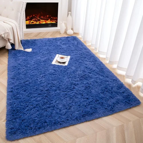 Miniatura 3 de Foxmas - Alfombra para centro de habitación, esponjosa y ultrasuave, para dormitorio, habitación de los niños, habitación del bebé, afelpada, Azul
