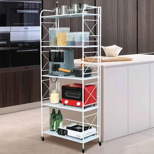 Miniatura 6 de Estantería plegable de metal de 3 niveles con ruedas, estantería plegable para sala de estar, cocina, estudio, 12.6 pulgadas de profundidad x 23.6