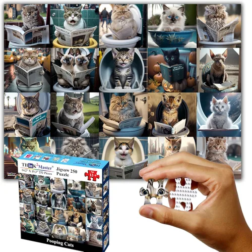 Think2Master Rompecabezas de 250 piezas de Pooping Cats con conmovedores gatitos y gatos. Decoración perfecta para el baño, regalo de broma de