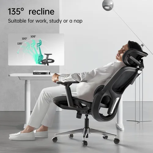 Miniatura 6 de Hbada P2 Silla de oficina ergonómica con soporte lumbar 3D, sillas de malla con brazos de rotación 3D de 360°, reposacabezas 3D y asiento cómodo