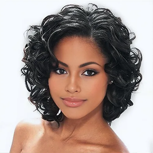 Sevencolors - Pelucas rizadas cortas para mujeres negras, sin pegamento, suaves, de pelo corto, de aspecto natural, de fibra sintética, afro, de