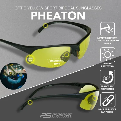 Miniatura 4 de proSPORT BIFOCAL - Lector de lentes de sol + 2.25 lentes de visión nocturna amarilla, 2 pares de gafas de sol semi sin montura para hombres y mujeres