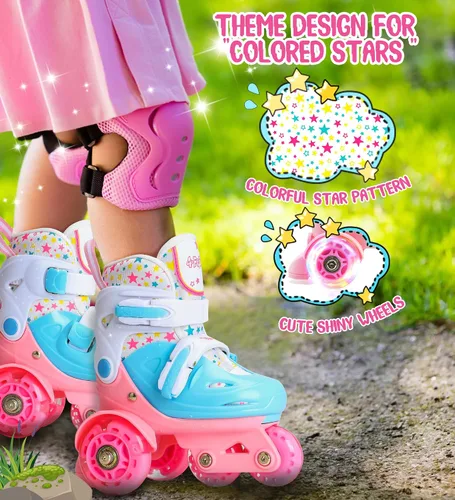 Miniatura 3 de Patines de ruedas ajustables para niños, niñas y señoras con ruedas que se iluminan con flash (edad 3-9), equilibrio de tres puntos, empaque de caja