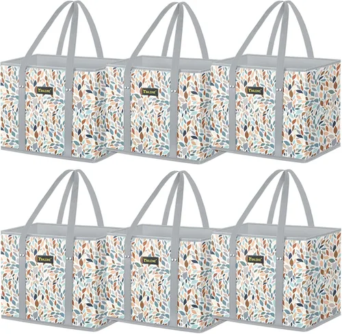 Miniatura 48 de BALEINE Paquete de 3 bolsas de comestibles reutilizables, bolsas de compras plegables para comestibles con parte inferior reforzada y asas (negro)