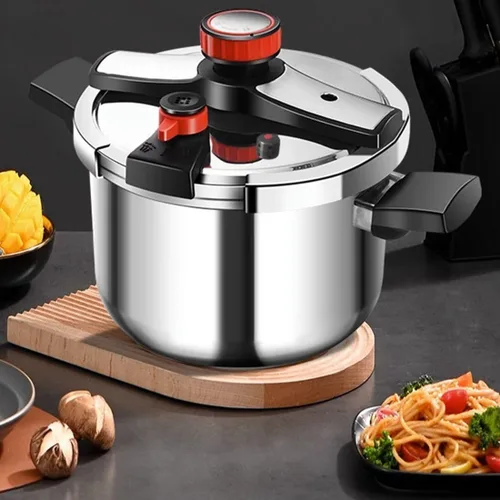 Miniatura 6 de Olla a presión de acero inoxidable de 4 cuartos de galón, utensilios de cocina de acero inoxidable 304 con tapa de fácil apertura y cierre, funciona