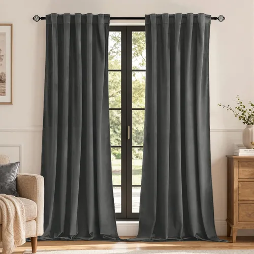Miniatura 26 de MIULEE Cortinas de terciopelo de 84 pulgadas de largo, juego de 2 paneles para dormitorio, con pestaña trasera plisada, de lujo, aislamiento