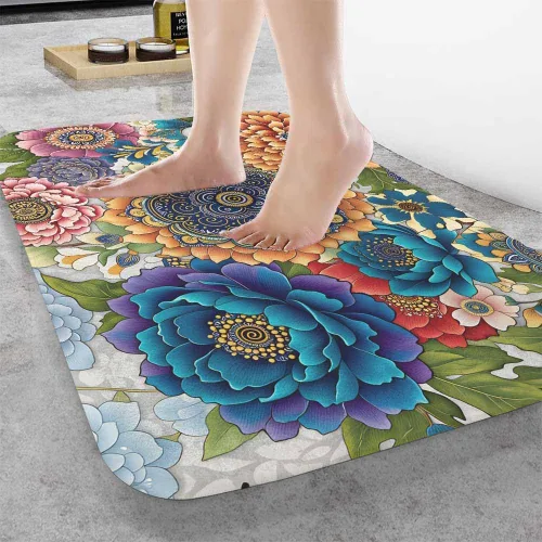 Miniatura 2 de Tapete de baño con flores abstractas para baño, diseño de peonía colorida, crisantemo, loto, magnífica, especial, tapete de baño, tapete de puerta