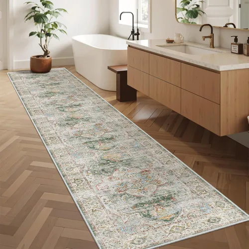 Miniatura 638 de Madane Tapete lavable de 2 x 10 pies para pasillo, cocina, recibidor, clásico, suave, antideslizante para interiores, casa de campo, baño, sala