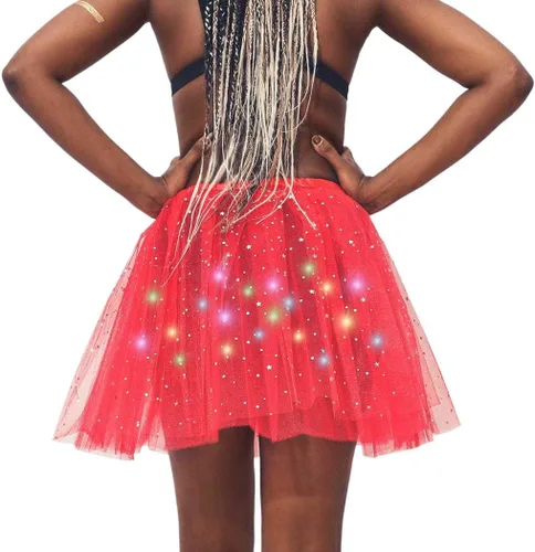 Miniatura 5 de DRESBE Falda LED para mujer, tutú iluminado, falda de tul brillante, para baile, fiesta, rave, festival, ropa de Halloween