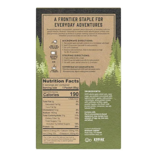 Miniatura 2 de Kodiak Cakes Paquetes de avena instantánea, manzana y canela, alto contenido en proteínas, 100% granos integrales, 6 cajas con 6 paquetes cada una