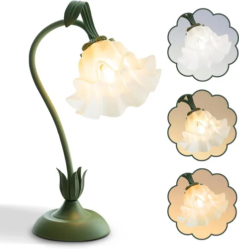 AQDZCNF Lámpara de mesa de flores, luz de lectura LED, luz de noche de flores vintage, 3 modos de colores, lámparas de noche kawaii, decoración de