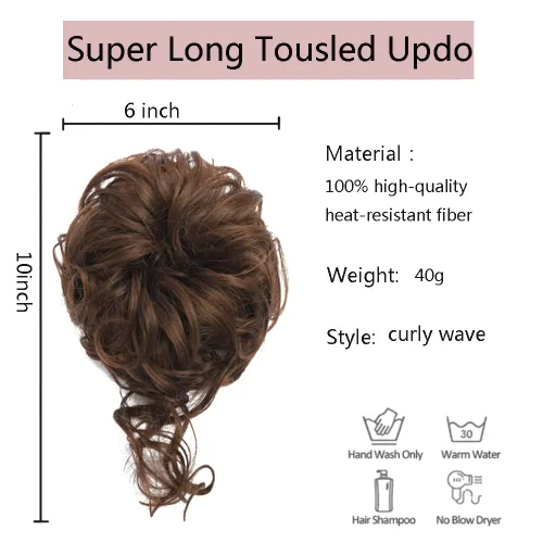 Miniatura 2 de Pieza de Cabello para Moño Desordenado, Extensión de Coleta Envolvente de Cabello Ondulado Súper Largo con Banda Elástica para Mujeres y Niñas CFQ