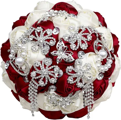 Miniatura 8 de Sharebeauty Ramo de novia de satén hecho a mano para lanzar ramo de boda, ramo de flores artificiales