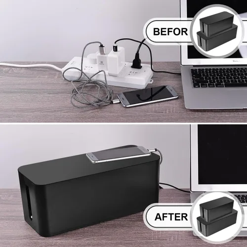 Miniatura 4 de Caja de organización de cables, paquete de 2 cajas organizadoras de cables grandes y medianas con 17 unidades de organización de cables, caja