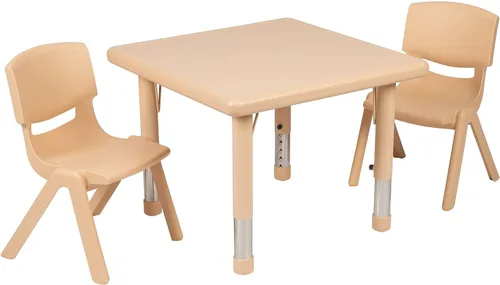 Miniatura 3 de Flash Furniture Juego de mesa de actividad ajustable en altura de plástico verde cuadrado de 24 pulgadas con 2 sillas