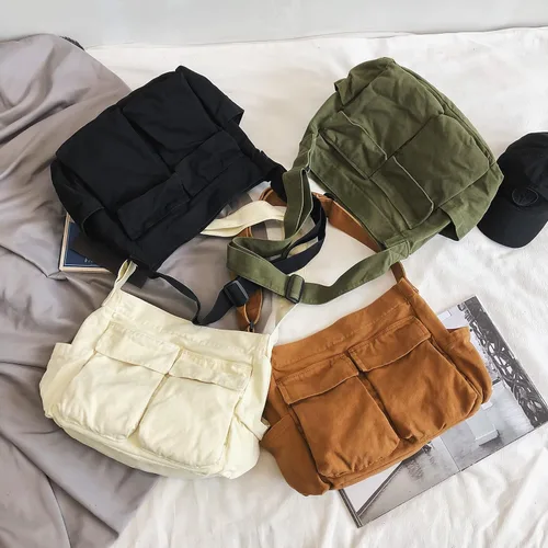 Miniatura 5 de KlaOYer Bolso bandolera de lona grande tipo hobo para la escuela, bolso bandolera con bolsillo para mujeres y hombres