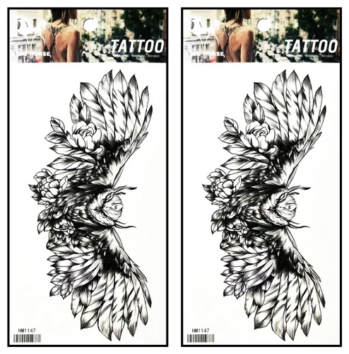 Miniatura 6 de Tatuajes 2 hojas de tatuaje temporal 3D tigre águila animal alas mosca para mujeres hombres espalda baja hombro cuello brazo tatuaje etiqueta fiesta