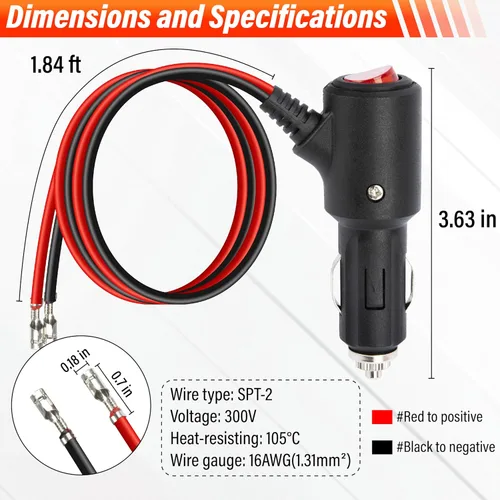 Miniatura 3 de Enchufe de encendedor de cigarrillos de 12 V con interruptor de encendido y apagado, 2 pies, 16 AWG, resistente, 15 A, repuesto para encendedor