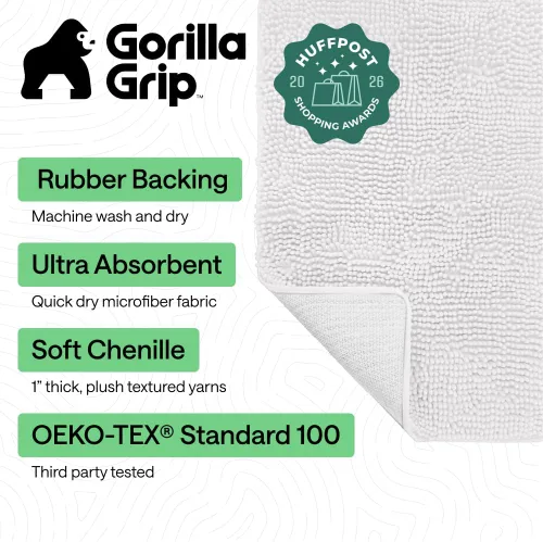 Miniatura 216 de Gorilla Grip - Tapete de baño de felpilla gruesa, suave y absorbente, secado rápido, de microfibra, con reverso de caucho, para piso de ducha, Nube