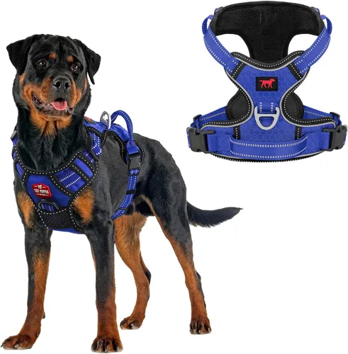 Miniatura 10 de Tuff Pupper Arnés para perro sin tirones, chaleco resistente para mascotas, clips para correa delantera y trasera, mango de seguridad fuerte