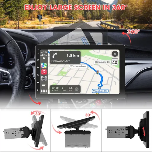 Miniatura 4 de Pantalla táctil CarPlay de 10.1 pulgadas - Estéreo inalámbrico giratorio para automóvil Android Auto - Bluetooth Phonelink navegación GPS WiFi Dual