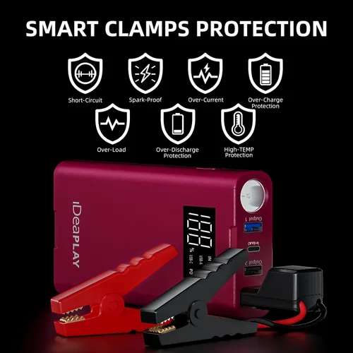 Miniatura 5 de IDEAPLAY Arrancador de Batería, Arrancador de Batería de Coche Portátil de 1500A para Motor de Gasolina de hasta 7.0L y Diésel de 5.5L, Arrancador