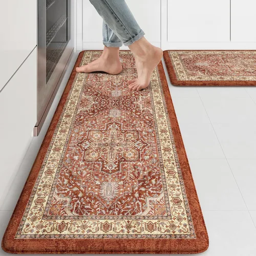 Miniatura 10 de KIMODE Alfombra de Cocina Antifatiga 2 Piezas, Alfombras de Cocina Antideslizantes e Impermeables, Alfombra de Cocina de Estilo Rústico en Gris