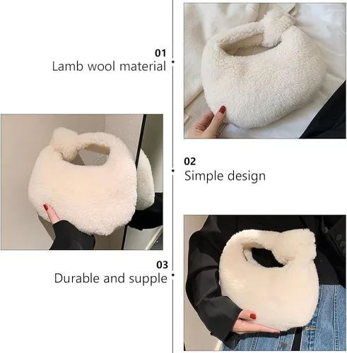 Miniatura 5 de VALICLUD Bolsa de felpa de invierno para dumpling de moda, bolsa de almacenamiento portátil, Blanco
