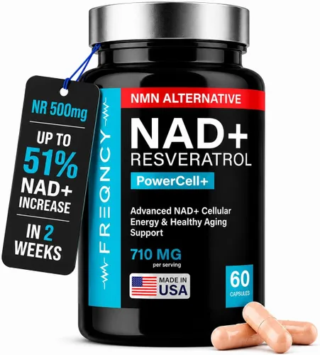 FREQNCY Suplemento de resveratrol NAD+, 500 mg de ribósido de nicotinamida pura (NR), fórmula avanzada de NAD 4 en 1 para energía celular y