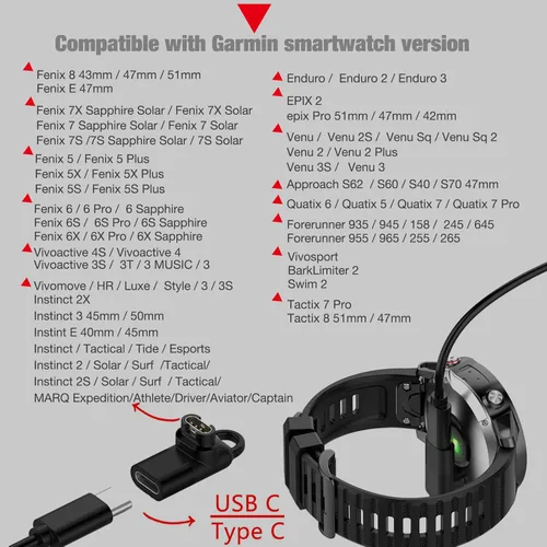Miniatura 5 de Paquete de 2 adaptadores USB-C hembra a macho para Garmin Watch, adaptador de carga tipo C para Instinct 2 3 E/Fenix 8/6/7X/7/6X/Venu 2