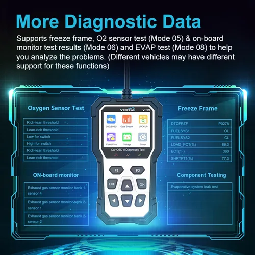 Miniatura 5 de Herramienta de diagnóstico OBD2 de Veepeak con reinicio, lector de códigos de verificación del motor para coches y camionetas ligeras desde 1996+