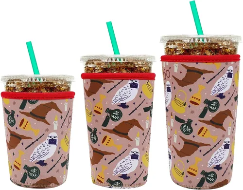 Miniatura 9 de YR Funda aislante de neopreno reutilizable para tazas de café helado, paquete de 3 fundas para bebidas heladas y calientes, enfriador de bebidas