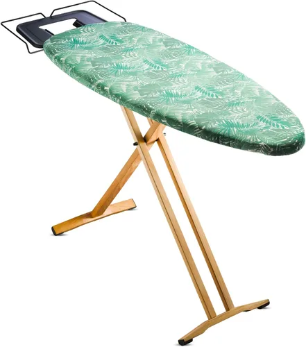 Bartnelli Pro Luxury - Tabla de planchar con patas de madera de haya extra anchas de 51x19 pulgadas, con soporte para plancha de vapor de alta