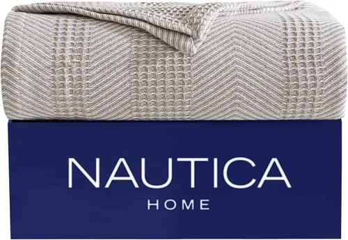 Nautica - Manta individual, ropa de cama de algodón suave, peso medio para todas las estaciones (marrón claro Chevron, individual)