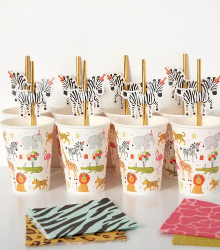 Miniatura 6 de Vasos de papel de animales para fiestas, popotes, 8 unidades (TWCST-25362)