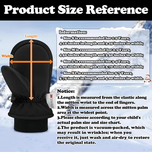 Miniatura 6 de Sarfel Guantes impermeables para niños pequeños, guantes de esquí, guantes de nieve, guantes para bebé, Thinsulate 1-7 años