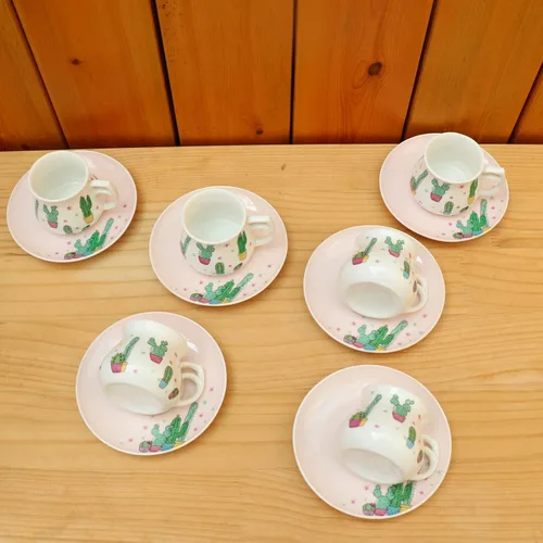 Miniatura 7 de GuangYang Juego de 6 tazas de espresso de 2.5 onzas, lindo patrón de cactus