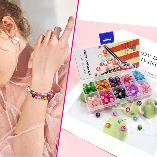 Miniatura 7 de TOAOB - 200 cuentas de cristal de 10 colores surtidos de 5/16 pulgadas redondas hechas a mano espaciadoras surtidas para hacer joyas, pulseras