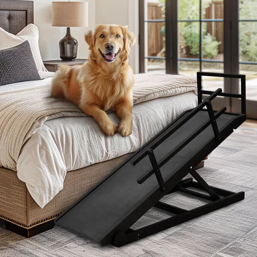 Rampa para perros, rampa plegable de madera ajustable de 5 niveles para cama mediana, sofá, SUV - Alta tracción, rampas portátiles para mascotas