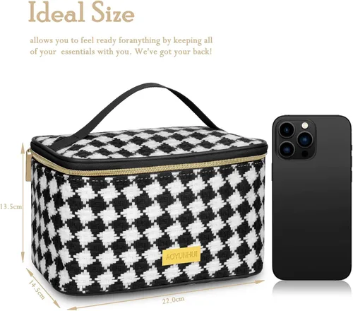 Miniatura 3 de AOYUNHUI Bolsa de maquillaje, bolsa de cosméticos portátil con asa, bolsa de gran capacidad, bolsa con cremallera, organizador de cosméticos