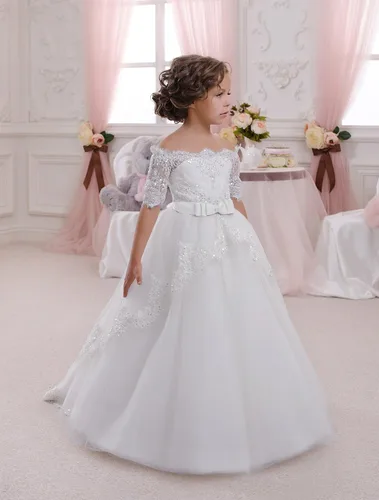Miniatura 3 de Elegante vestido de primera comunión con cuentas de encaje para niña de flores de 2 a 12 años