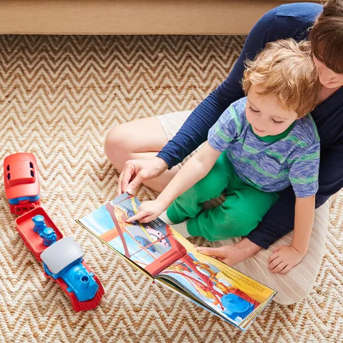Miniatura 2 de Green Toys Juego de tren y libro de cuentos, juego de simulación, habilidades motoras, lectura, juego de regalo de vehículo de juguete para niños.